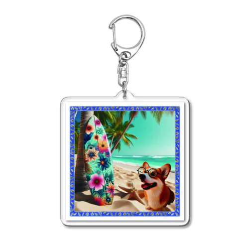 犬×サーフボード Acrylic Key Chain