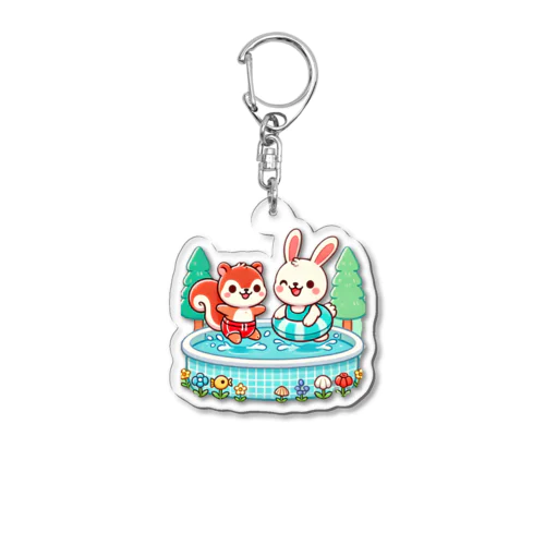 リスちゃんとウサギちゃんの水泳大好き Acrylic Key Chain