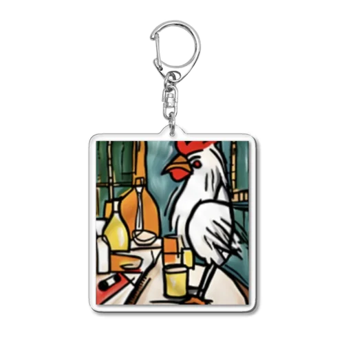 にわとりさん朝ごはんを食べる！ Acrylic Key Chain