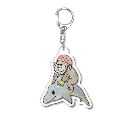 イルカに乗るゴリラ君 Acrylic Key Chain