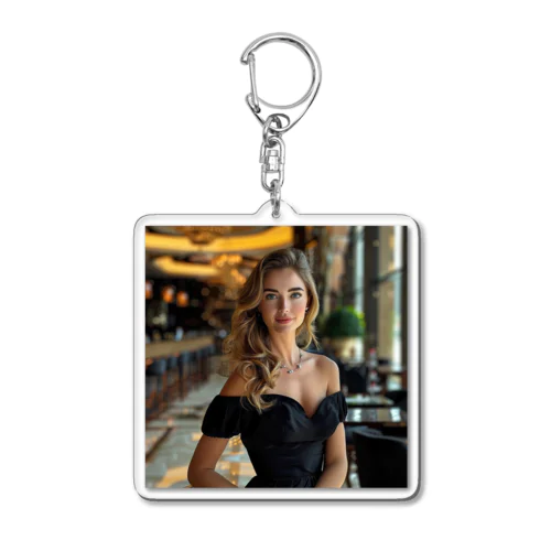 ドバイの豪華なホテルでブラックドレスを着た素敵な女性sanae2074 Acrylic Key Chain