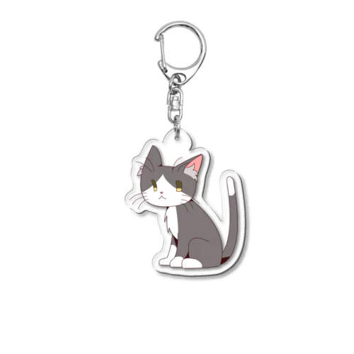 ハチワレ柄の猫チャン　お座り姿 Acrylic Key Chain
