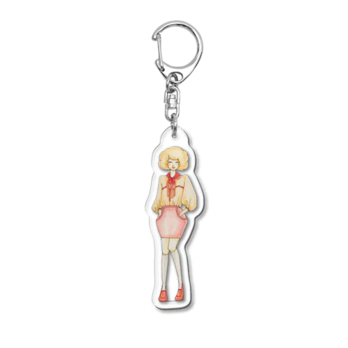 ファッションデザイン画イラスト 「ピンクの女の子」 Acrylic Key Chain