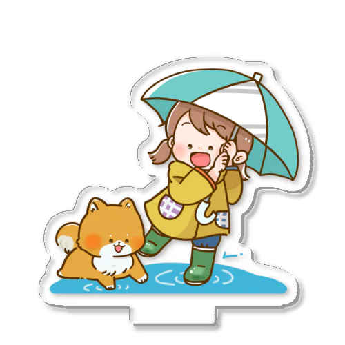 雨降り女の子と柴犬のアクリルスタンド Acrylic Stand