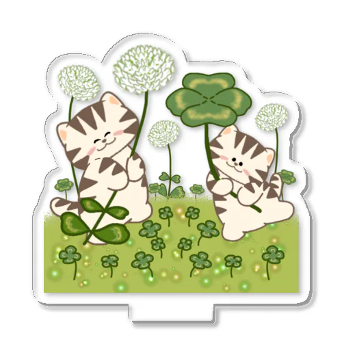 猫とシロツメグサと四葉 Acrylic Stand