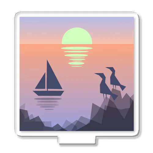 船と夕陽と海鳥と。 Acrylic Stand