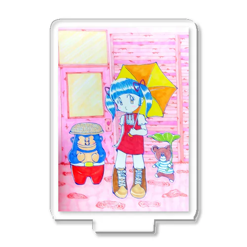 雨と2匹とひとり Acrylic Stand