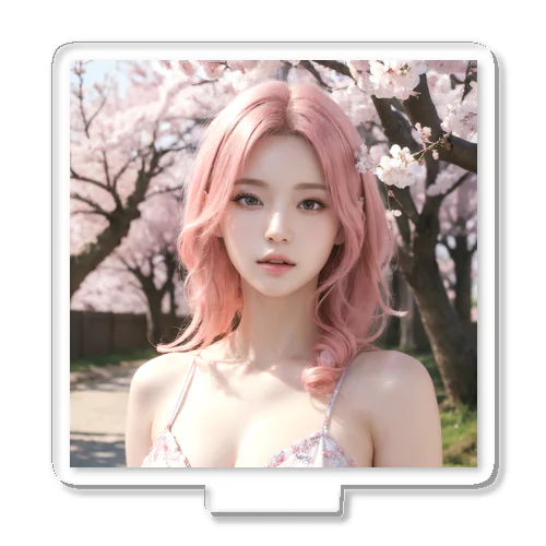 桜とピンクの髪の女の子 Acrylic Stand