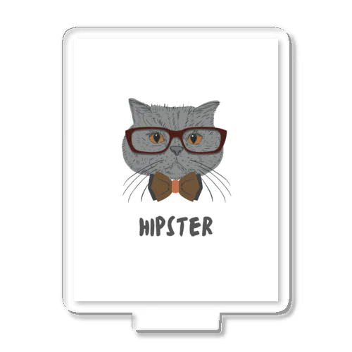 Grey Illustrated Cat Hipster T-Shirt アクリルスタンド