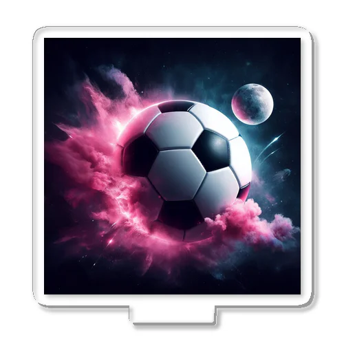 宇宙の中でピンク色の煙を放ち爆発するサッカーボール② アクリルスタンド