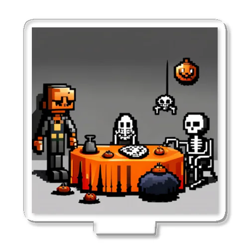 ドット絵のガイコツ家族の質素なハロウィンパーティー Acrylic Stand