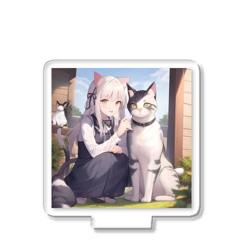 猫と猫耳少女 Acrylic Stand