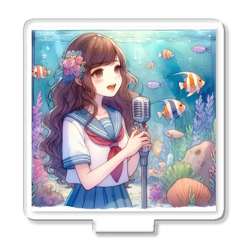 水族館で歌う女性 Acrylic Stand