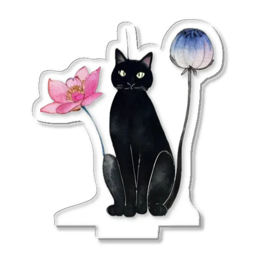 黒猫と花 アクリルスタンド