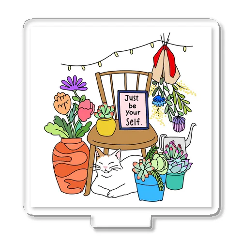 with cat and plants Acrylic Stand