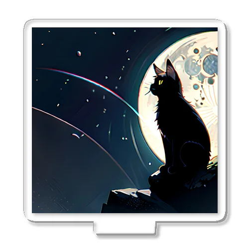 月夜を眺める黒猫 アクリルスタンド