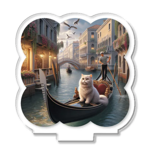 ヴェネツィアの運河でゴンドラに乗っているネコ アクリルスタンド