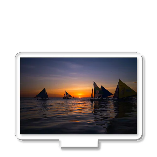 フィリピンボラカイ島夕陽ヨット海 Acrylic Stand