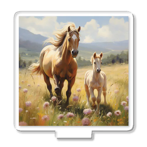 草原で遊ぶ馬の親子　Dream   2047 Acrylic Stand