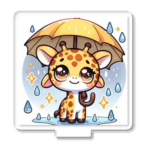 小雨の中で傘を持つ楽しそうなキリン。 Acrylic Stand