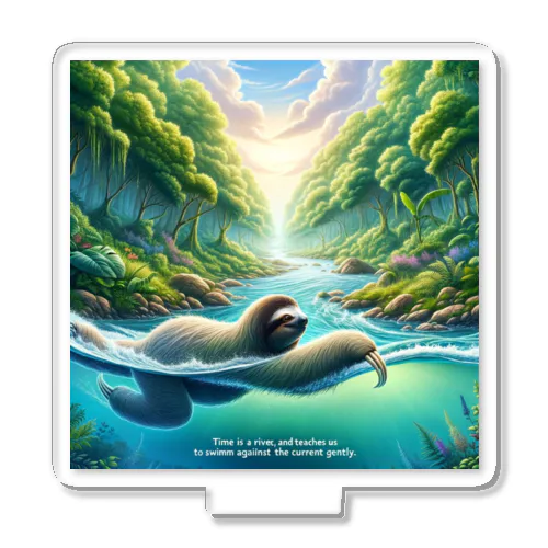 時間の流れを象徴する川の中でゆったりと泳ぐ、ナマケモノの姿🌿 Acrylic Stand