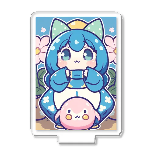 青い髪の姫とピンクのかわいい生物♪ Acrylic Stand