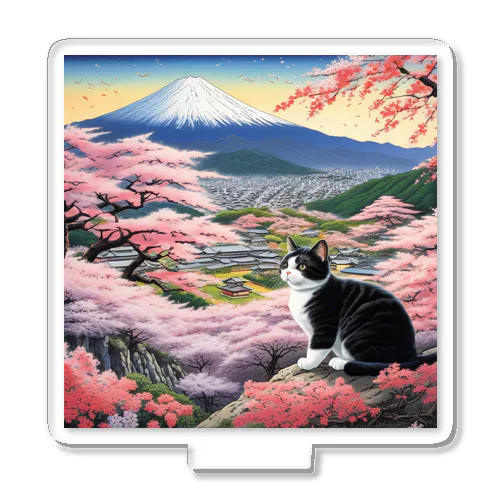 桜と富士山と猫 アクリルスタンド