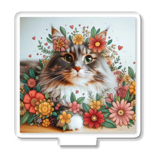 猫とポップなお花 Acrylic Stand
