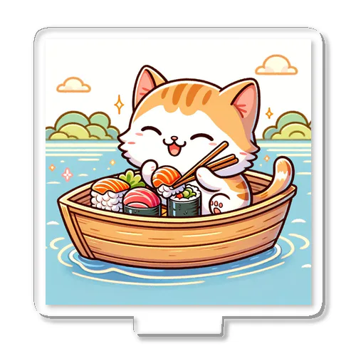 子猫が船で美味しいお魚食べたよ Acrylic Stand