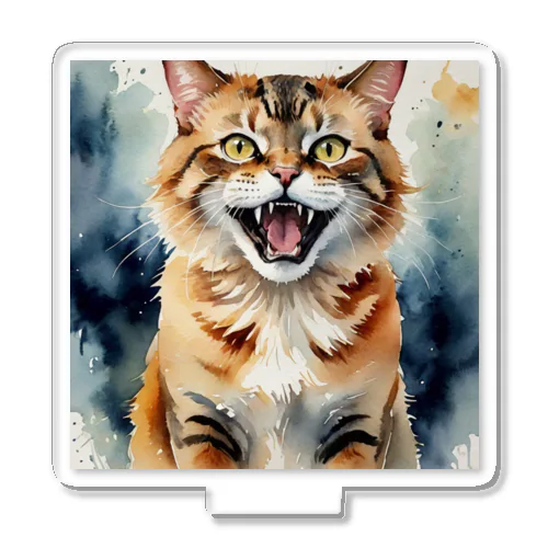 怒った猫の表情が鮮やかに描かれた水彩画 アクリルスタンド