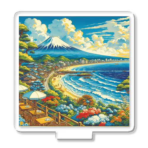 日本の風景:カフェから見える富士山と湘南の海 Acrylic Stand