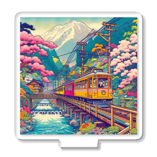 日本の風景:花の季節を楽しめる観光列車、Japanese scenery: Sightseeing train where you can enjoy the flower season Acrylic Stand