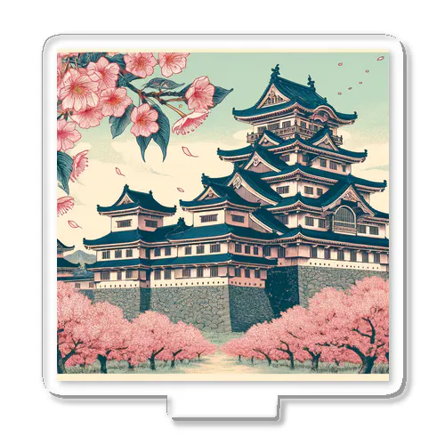 Spring in Himeji, Japan: Ukiyoe depictions of cherry blossoms and Himeji Castle Acrylic Stand