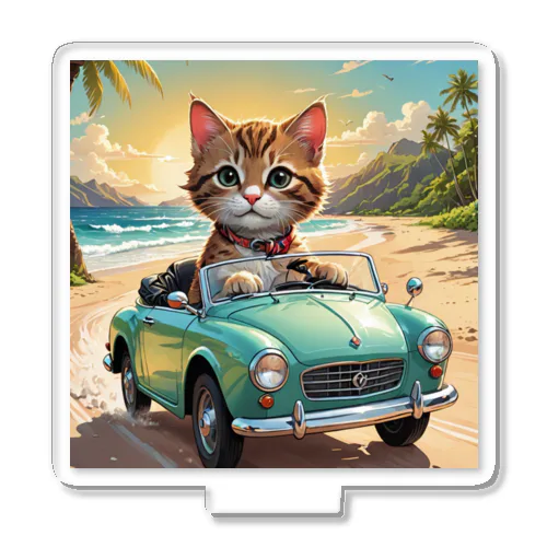 浜辺をドライブする子猫 アクリルスタンド