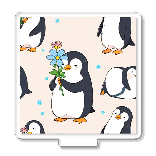 花を持ったかわいいペンギン アクリルスタンド