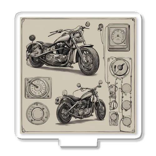 クラシックバイクの設計図と計器類 Acrylic Stand