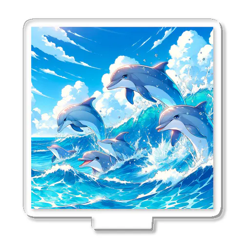 海で遊ぶイルカたちの楽しい風景 Acrylic Stand