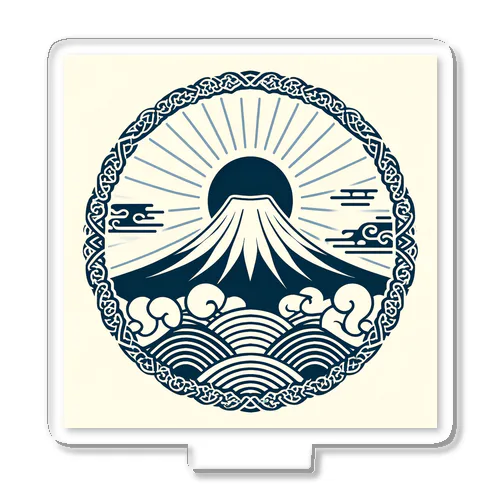 Minimalist Traditional Japanese Motif Featuring Mount Fuji and Seigaiha Patterns アクリルスタンド