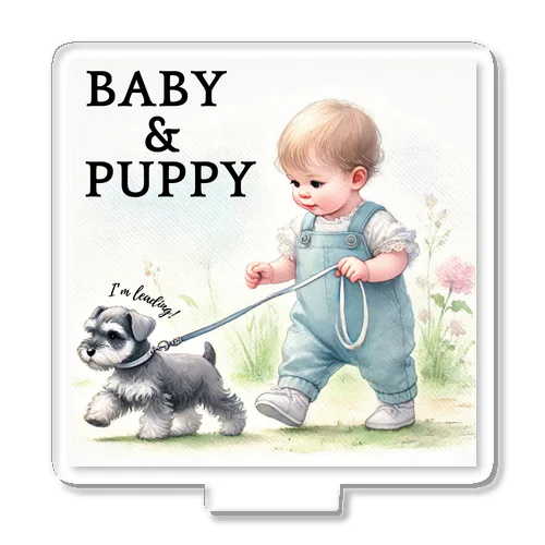 Schnauzer leading a baby!! Acrylic Stand