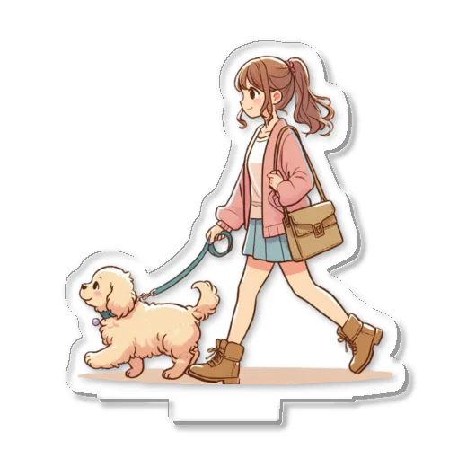 かわいい犬と散歩をする女性 Acrylic Stand