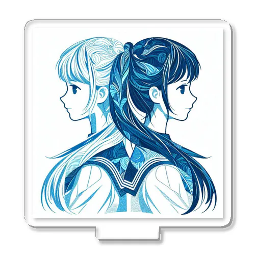 青白の芸術的な2人の女子高生 Acrylic Stand