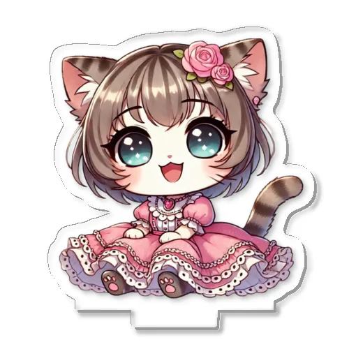 ピンクのドレスを着た子猫姿の女の子 アクリルスタンド