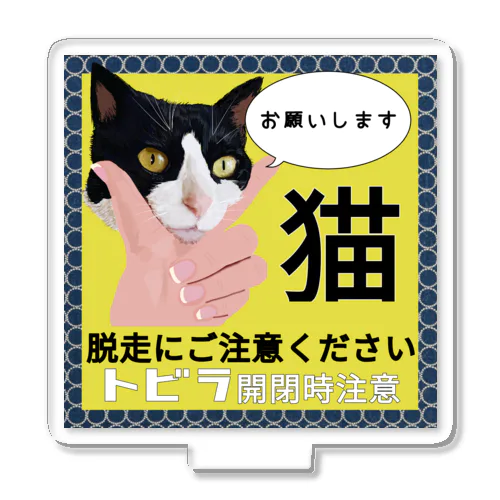 アゴ乗せニャンコ 猫脱走注意 扉開閉注意 ネコがいます ハチワレ アクリルスタンド