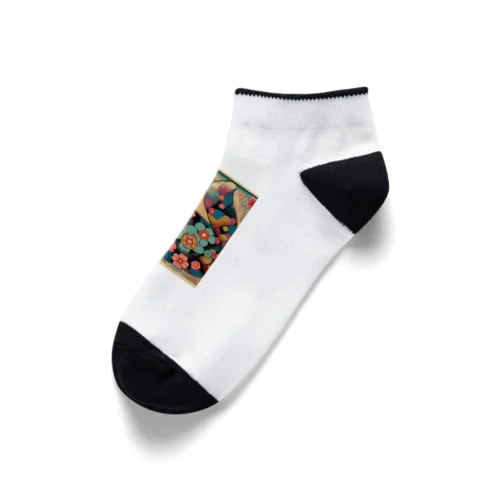 浮世絵風　カラフル猫「Ukiyo-e-style Colorful Cat」「浮世绘风格的多彩猫」 Ankle Socks