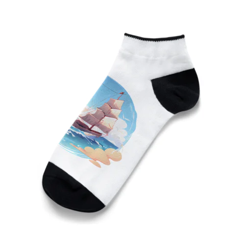 晴天の大海原と帆船 Ankle Socks