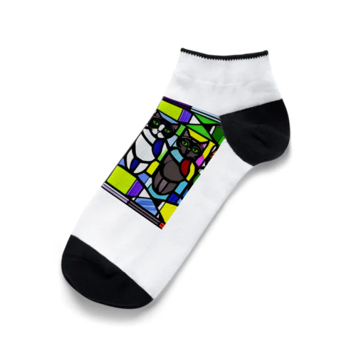 4匹の猫A　ステンドグラス風 Ankle Socks