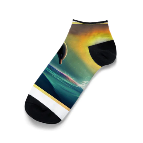 夕日の海で踊るイルカ Ankle Socks