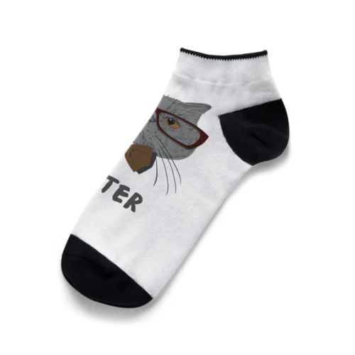 Grey Illustrated Cat Hipster T-Shirt Ankle Socks