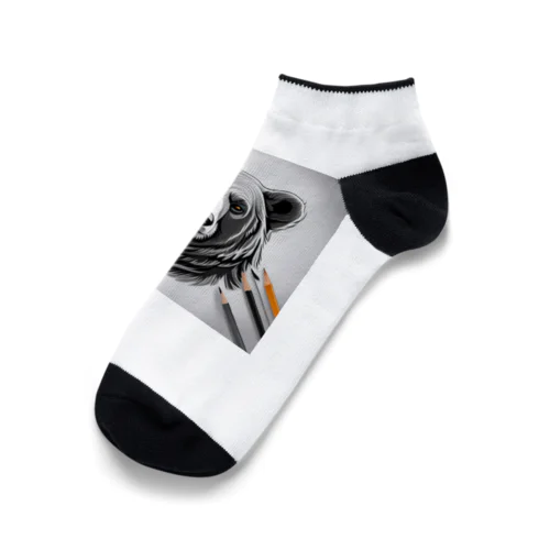 えんぴつ絵の熊のグッツ Ankle Socks