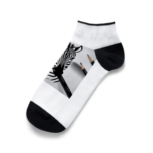 えんぴつ絵のシマウマ Ankle Socks